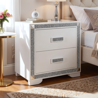 Sunvega White Nightstand with Integrated Speaker Cooler Insert and Glitter Detailing