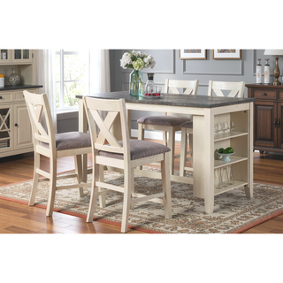 Sunvega Modern Counter Height Dining Table with Storage Shelves for Kitchen Breakfast