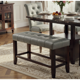 Sunvega Silver Faux Leather Upholstered Tufted Seat Counter Height Bench