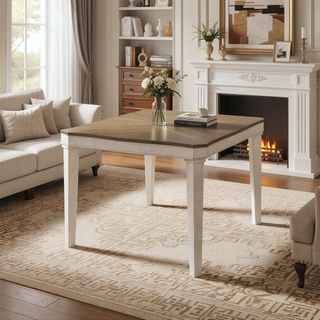 Sunvega Seaside Nutmeg Mindi Veneer Starburst Dining Table with Rustic Cream Legs