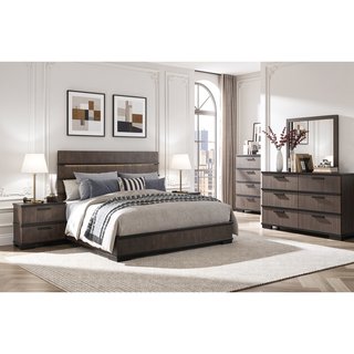 Sunvega Brown Black Finish 2-Drawers Nightstand Modern Industrial Bedroom Furniture