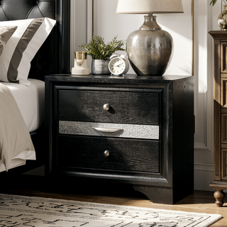 Sunvega Contemporary Gray Nightstand with Silver Accents and Hidden Jewelry Drawer