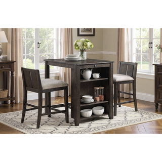 Sunvega Counter Height Dining Set with Display Shelf USB Ports and Fabric Chairs