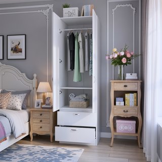 Sunvega Tall Mayer Wardrobe with Two Doors and Two Drawers in Melamine