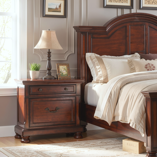 Sunvega Cherry Finish Nightstand with Drawers for Bedroom Storage Space