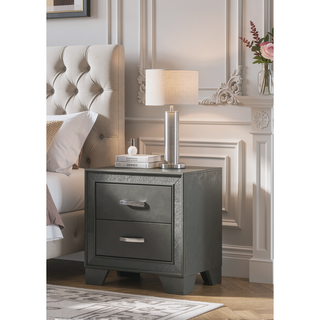 Sunvega Contemporary Nightstand with Sparkling Accent Band and Two Drawers