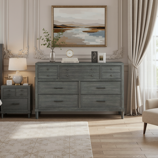 Sunvega Gray Finish Nightstand with Dovetail Drawers for Bedroom Furniture