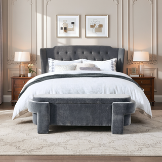 Sunvega Large Linen Upholstered Storage Bench with Foam Seat for Living Room