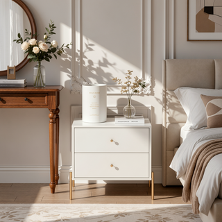 Sunvega Modern Nightstand in Off White with Two Full Extension Drawers