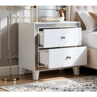 Sunvega Mirrored and Champagne Finish Nightstand with Two Spacious Storage Drawers