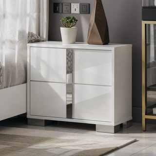 Sunvega White Modern Nightstand with Chrome Legs and UV Finish for Master Bedroom