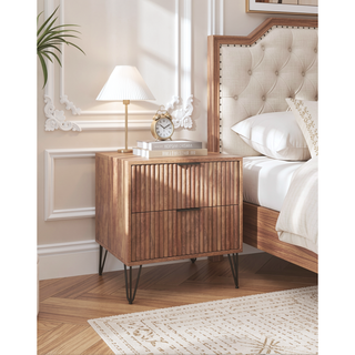 Sunvega Modern Glam Nightstand with Gold Metal Handles and Splayed Legs for Bedroom