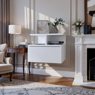 Sunvega Floating Nightstand with 2-Tier Shelf and Spacious Drawer for Easy Storage