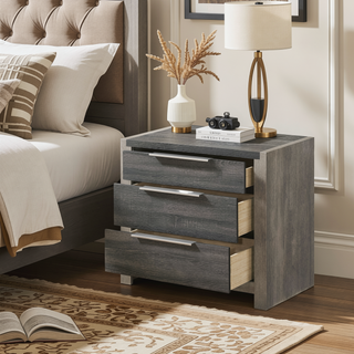 Sunvega Contemporary Gray Finish Wooden 3-Drawers Nightstand Bedside Table
