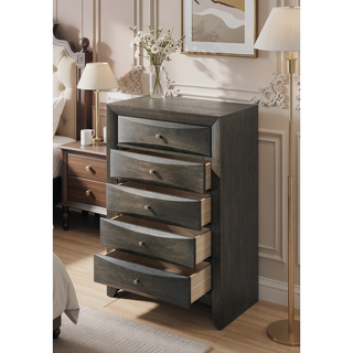 Sunvega Ireland Gray Oak Finish 5-Drawer Chest with English Dovetail Joinery