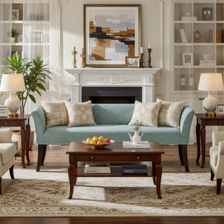 Sunvega Upholstered Cream Accent Bench with Padded Back and Flared Arms