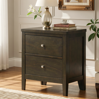 Sunvega Modern Dark Cocoa Two-Drawer Nightstand with Sleek Brushed Nickel Hardware