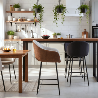 Sunvega Modern Style Counter Height Bar Stools with Upholstered Seats and Metal Legs