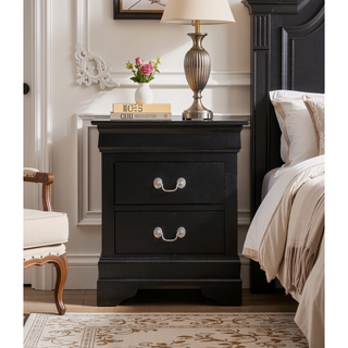 Sunvega Elegant Black Nightstand With Two Drawers And Durable Solid Frame