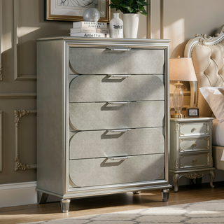 Sunvega Silver 2-Drawer Nightstand with Acrylic Handles and Embossed Panels