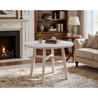 Sunvega Contemporary Round Dining Table with Light Weathered Finish and Sturdy Legs