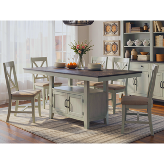 Sunvega Acacia Wood Counter Table with Hidden Storage and Extendable Leaf