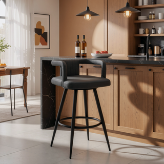 Sunvega Gray Faux Leather and Black Metal Swivel Bar Stool with Footrest