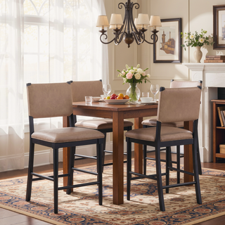 Sunvega 24 Inch Counter Stool Set of 2 with Vegan Leather Upholstery and Solid Wood Legs