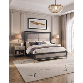 Sunvega Contemporary Dark Wood Nightstand with Brushed Gold Hardware and Tapered Legs