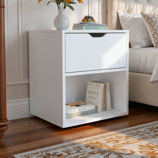 Sunvega 19.7 Inch High Nightstand End Table with Drawer and Open Shelf