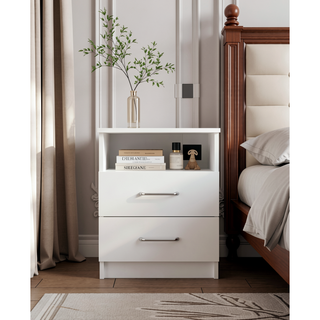 Sunvega Nightstand with Two Drawers and Shelf for Bedroom or Living Room