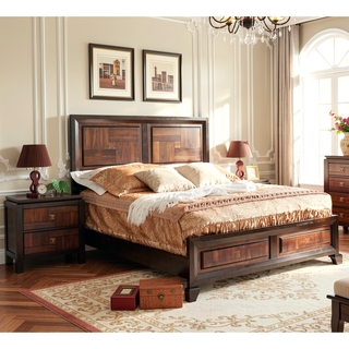 Sunvega Transitional Solid Wood Nightstand with Square Chrome Knobs in Acacia Walnut