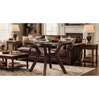 Sunvega Espresso Finish Round Dining Table with Convenient Shelf and Rubberwood Base