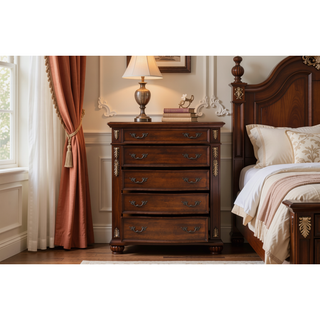 Sunvega Cherry Nightstand with Three Easy Glide Drawers and Velvet Lining