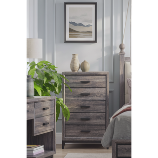 Sunvega Foil Grey Finish Chest with Black Hardware and 5 Drawers