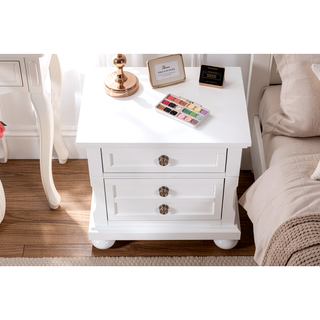 Sunvega White Wood Veneer Nightstand with Felt Lined Drawer for Bedroom
