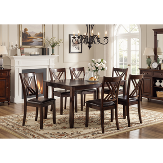 Sunvega Brown Espresso Finish Transitional 7-Pc Dining Set with Lattice Chairs