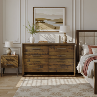 Sunvega Mocha Brown Dresser with Six Drawers and Antique Nickel Hardware