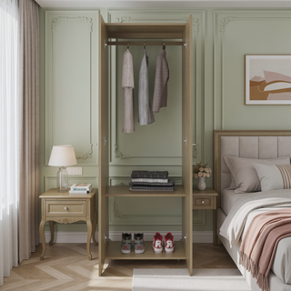 Sunvega Two Door Closet System with Fixed Shelves for Bedroom and Laundry Room Organization