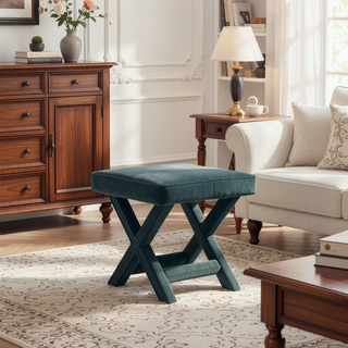 Sunvega Mid-Century Modern Velvet Accent Bench with X-Crossed Legs for Living Room