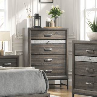 Sunvega Contemporary Gray 4-Drawer Chest with Metal Legs and Acrylic Accents