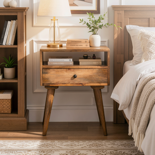 Sunvega Modern Nightstand with Open Slot and Drawer on Nordic Legs