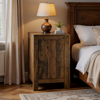 Sunvega Caramel Brown Rustic Style Nightstand with Two Drawers for Bedroom