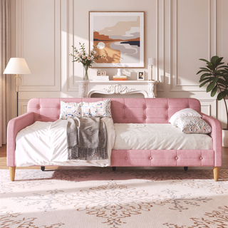 Sunvega Modern Upholstered Daybed with Solid Wood Frame and Linen Fabric