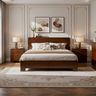 Sunvega Six Drawer Dresser in Rich Cappuccino Finish with Silver Handles