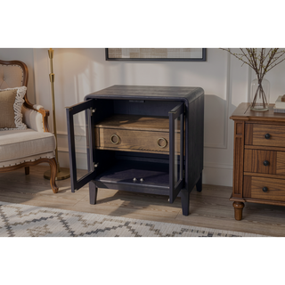 Sunvega Nightstand with Tempered Glass Doors and 1 Storage Drawer