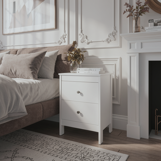 Sunvega Compact White Nightstand with 2 Drawers and Scratch-Resistant Surface