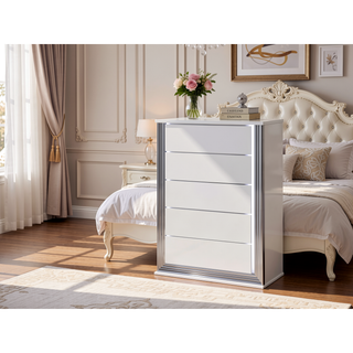 Sunvega Modern White LED Nightstand With Sleek High Gloss Finish