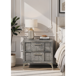 Sunvega Gray Bookmatched Ash Veneers Nightstand with 2 Storage Drawers