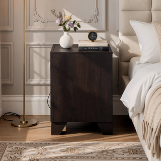 Sunvega Espresso Finish Wooden Nightstand with Two Drawers for Bedroom